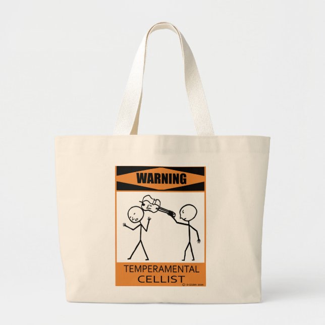Warning Temperamental Cellist Large Tote Bag (Front)