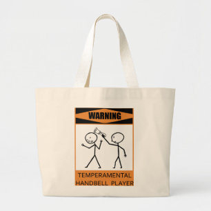 Warning Temperamental Handbell Player Large Tote Bag