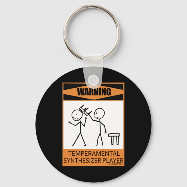 Warning Temperamental Synthesizer Player Key Ring (Front)