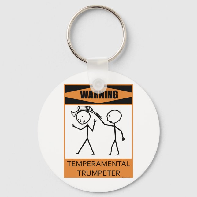 Warning Temperamental Trumpeter Key Ring (Front)