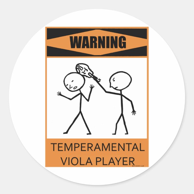 Warning Temperamental Viola Player Classic Round Sticker (Front)