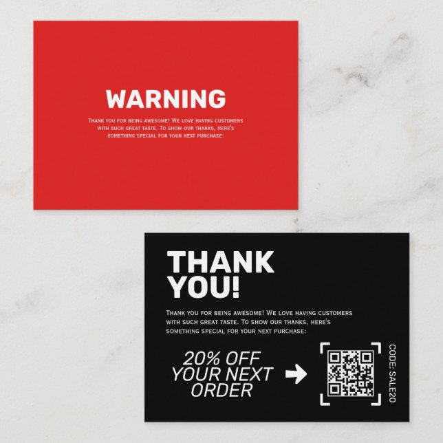 WARNING Thank You Insert Card | Discount Code (Front/Back)