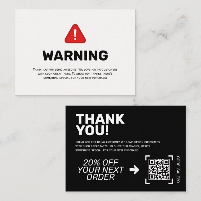 WARNING Thank You Insert Card | Discount Code (Front/Back)