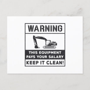 Warning This Equipment Excavator Construction Postcard