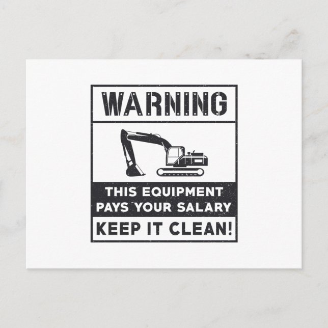 Warning This Equipment Excavator Construction Postcard (Front)