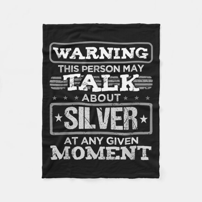 Warning This Person May Talk About Silver Funny Qu Fleece Blanket (Front)