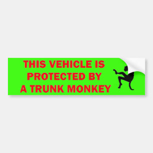 Warning Trunk Monkey Inside Bumper Sticker