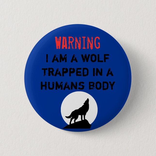 Warning wolf 6 cm round badge (Front)