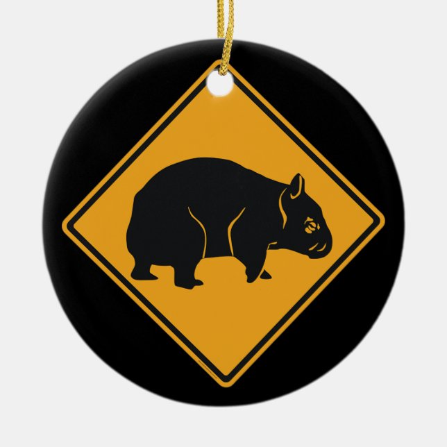 Warning Wombat Crossing Ceramic Tree Decoration (Front)