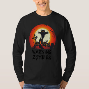 Warning Zombie Moonlit Graveyard Scary Kids Boys T-Shirt