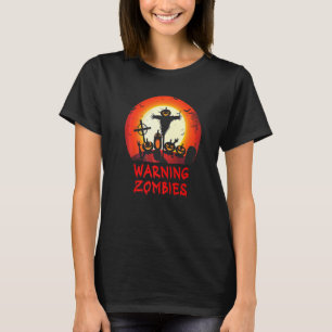 Warning Zombie Moonlit Graveyard Scary Kids Boys T-Shirt