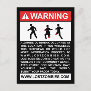 Warning Zombie Outbreak Postcard
