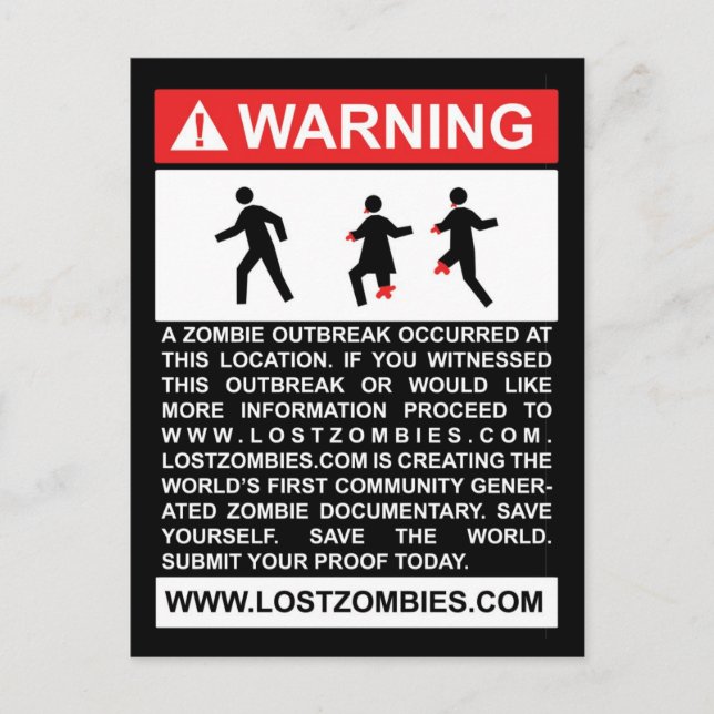 Warning Zombie Outbreak Postcard (Front)