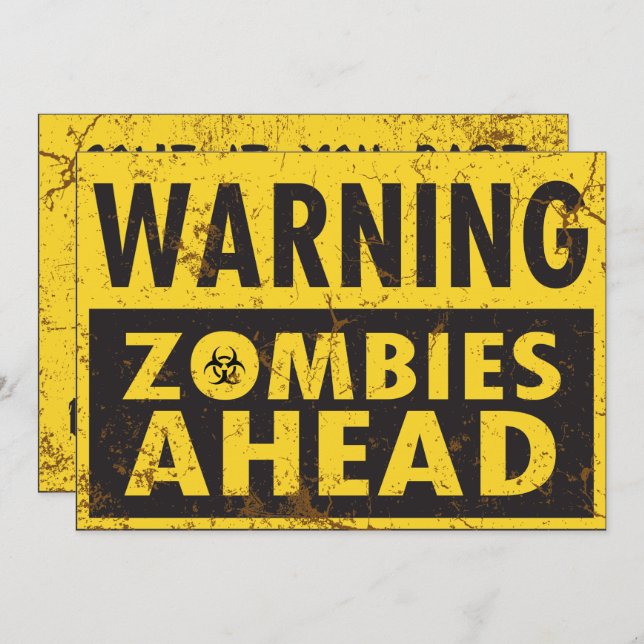 Warning Zombies Ahead Halloween Invitation (Front/Back)