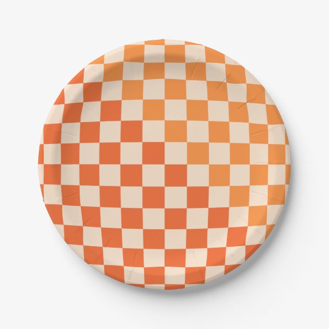 Warp Check Orange Checked Pattern  Paper Plate (Front)