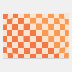 Warp Check Orange Checked Pattern Wrapping Paper Sheet