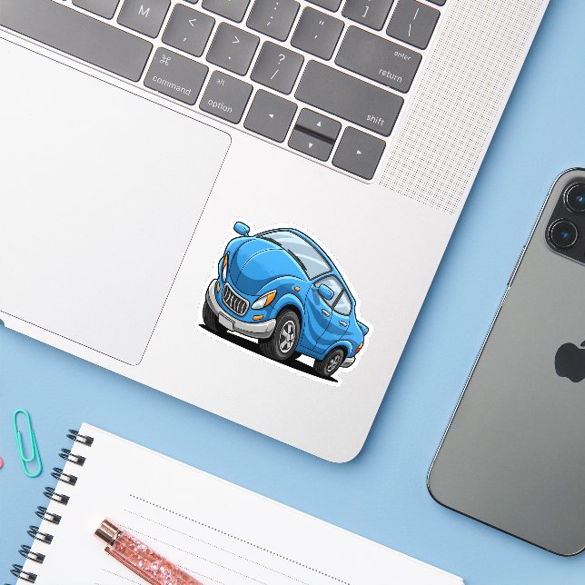Warped Blue Cartoon Auto (Laptop w/ iPhone)