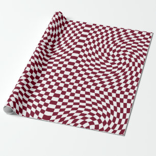 Warped Burgundy Red White Checks Checkered    Wrapping Paper