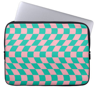 Warped Check Retro Chequerboard Pink Green Pattern Laptop Sleeve