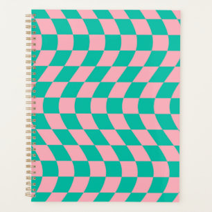 Warped Check Retro Chequerboard Pink Green Pattern Planner