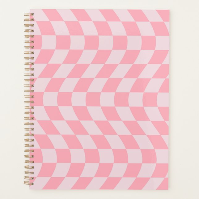 Warped Check Retro Chequerboard Pink Lilac Patten Planner (Front)