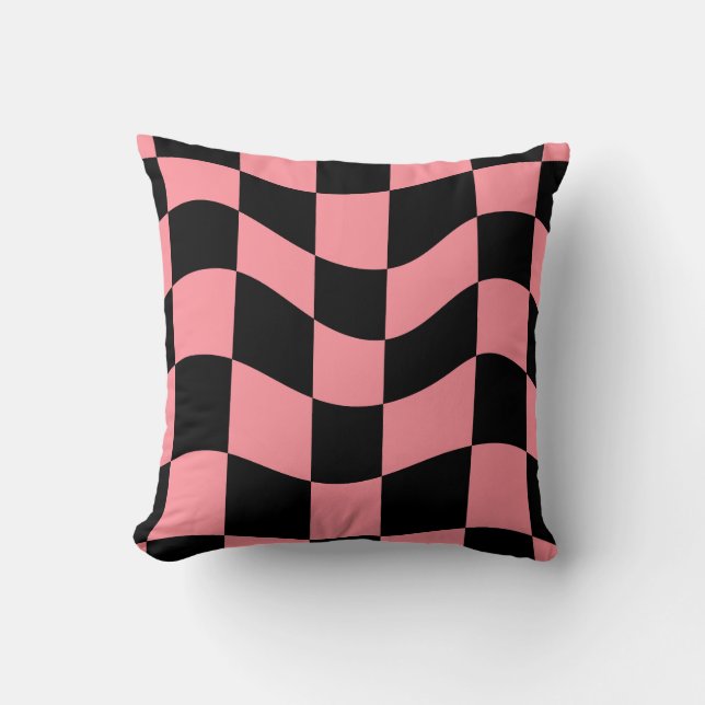 Warped Checkerboard Throw Pillow - Trippy Colorful (Front)