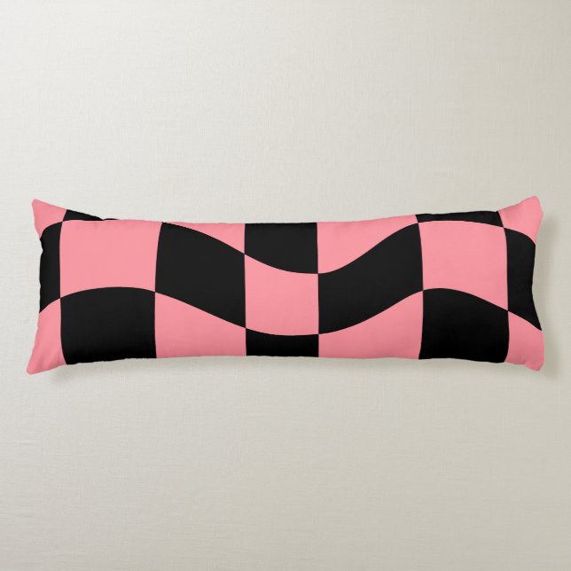 Warped Checkerboard Throw Pillow Trippy Pink Retro (Front)