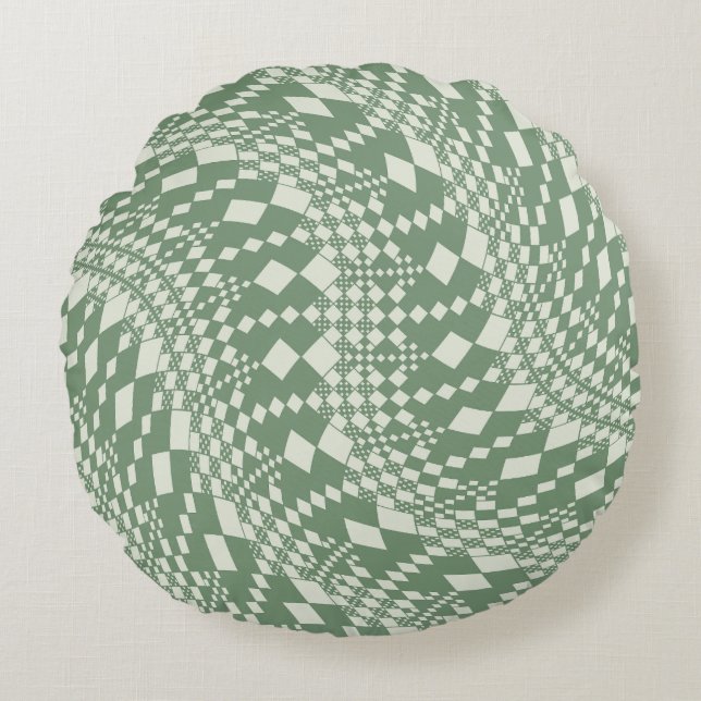 Warped Checks in Green Round Cushion (Front)