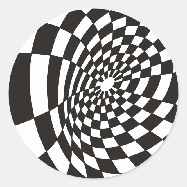 Warped Chequerboard in Black and White Classic Round Sticker (Front)