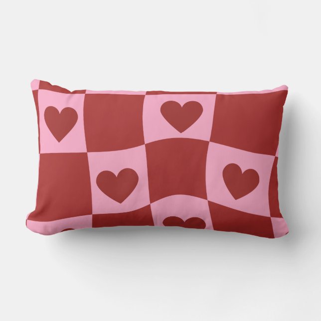 Warped Crimson Pink Checkerboard Pillow (Front)
