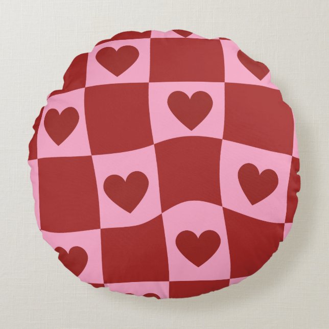 Warped Crimson Pink Checkerboard Pillow (Front)
