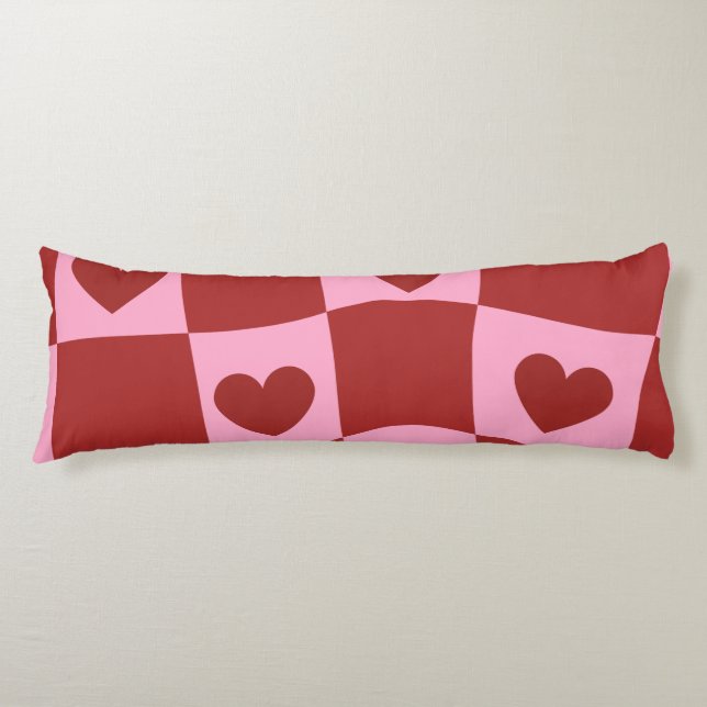 Warped Crimson Pink Checkerboard Pillow (Front)