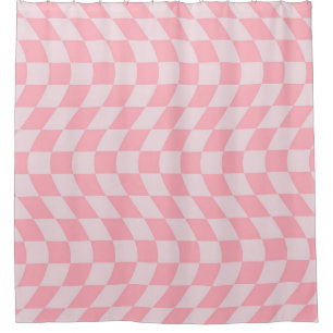 Warped Retro Checkerboard Pink Lilac Checkered Shower Curtain