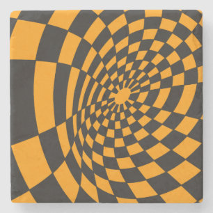 Warped Yellow and Black Chequerboard Stone Coaster