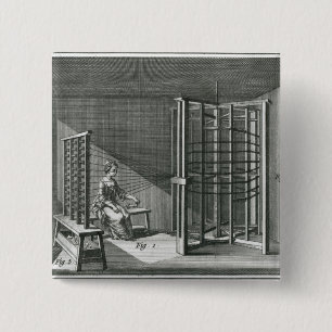 Warping silk threads, illustration Encylopedia 15 Cm Square Badge