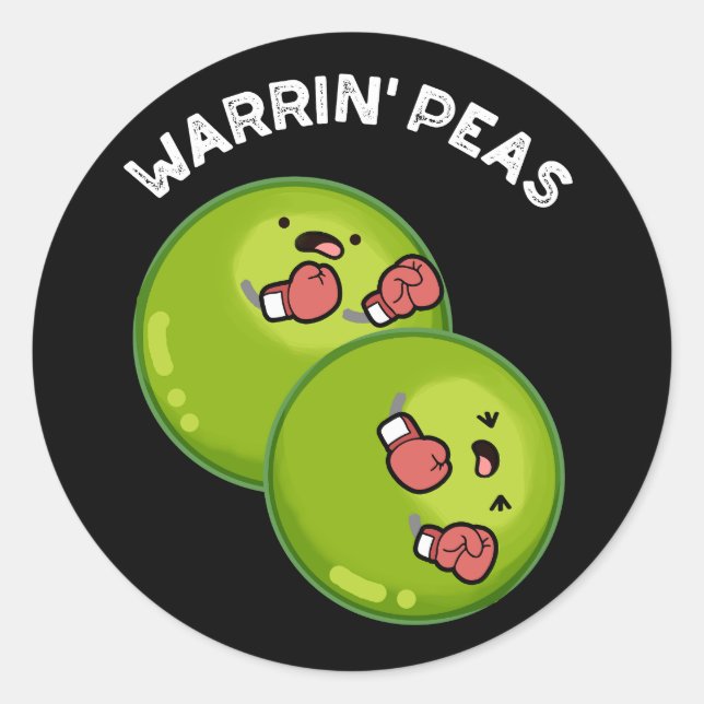 Warrin Peace Funny Pea Pun Dark BG Classic Round Sticker (Front)