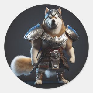 Warrior Alaskan Malamute Dog, Military Alaskan Dog Classic Round Sticker