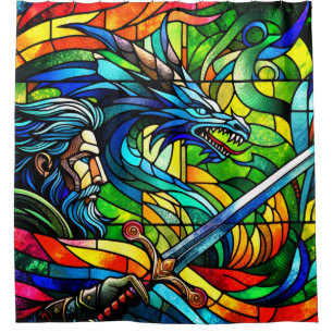 Warrior and Dragon Shower Curtain