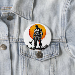 warrior barbarian mediaeval fantasy hummer strengt 7.5 cm round badge