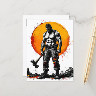 warrior barbarian mediaeval fantasy hummer strengt announcement postcard