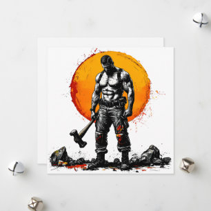 warrior barbarian mediaeval fantasy hummer strengt holiday card