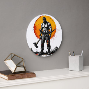 warrior barbarian mediaeval fantasy hummer strengt large clock