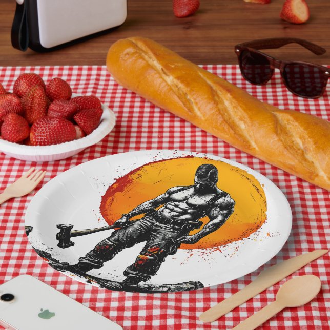 warrior barbarian mediaeval fantasy hummer strengt paper plate (Picnic)