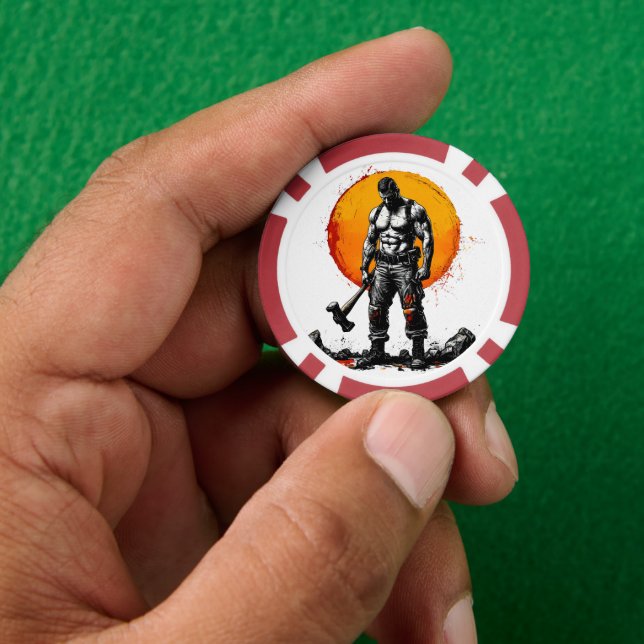 warrior barbarian mediaeval fantasy hummer strengt poker chips (Hand)