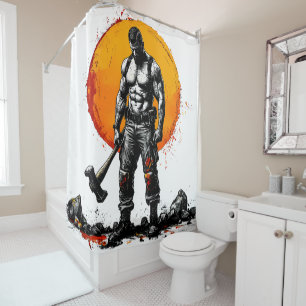 warrior barbarian mediaeval fantasy hummer strengt shower curtain