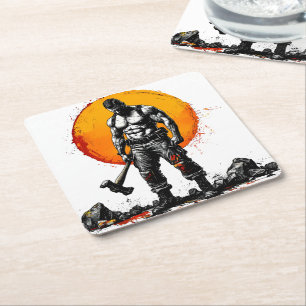 warrior barbarian mediaeval fantasy hummer strengt square paper coaster