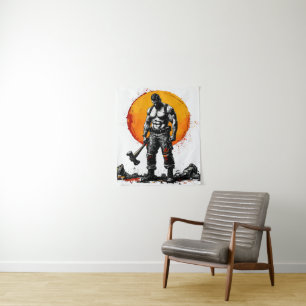 warrior barbarian mediaeval fantasy hummer strengt tapestry