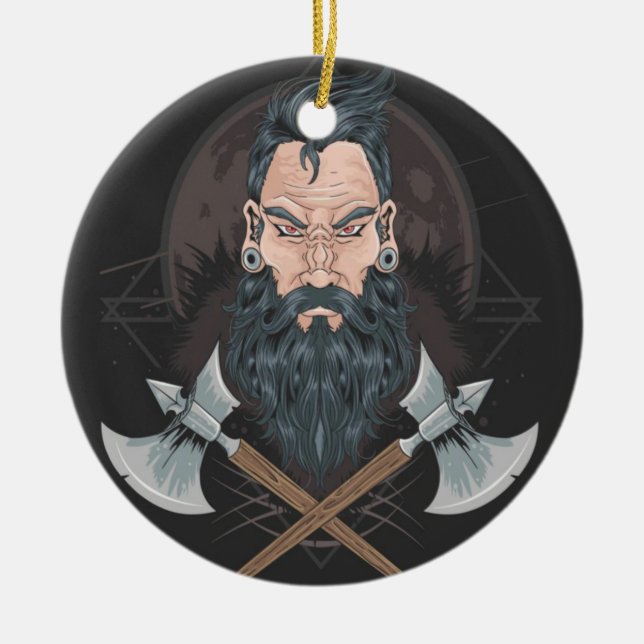 WARRIOR BEARD MEN CERAMIC TREE DECORATION (Front)