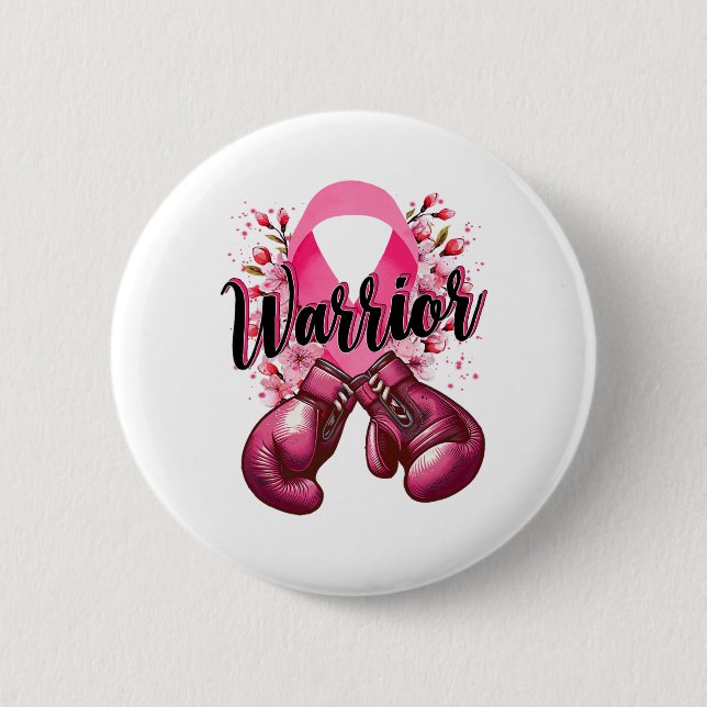 Warrior Boxing Gloves Pink Ribbon Breast Cancer Aw 6 Cm Round Badge (Front)