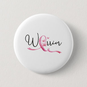 Warrior Breast Cancer Month Butterflies Pink Ribbo 6 Cm Round Badge